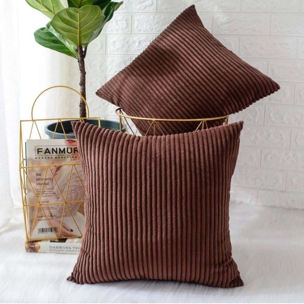 Luxury Home | Rustic Chocolate Brown Soft Corduroy Striped Throw Pillow Covers